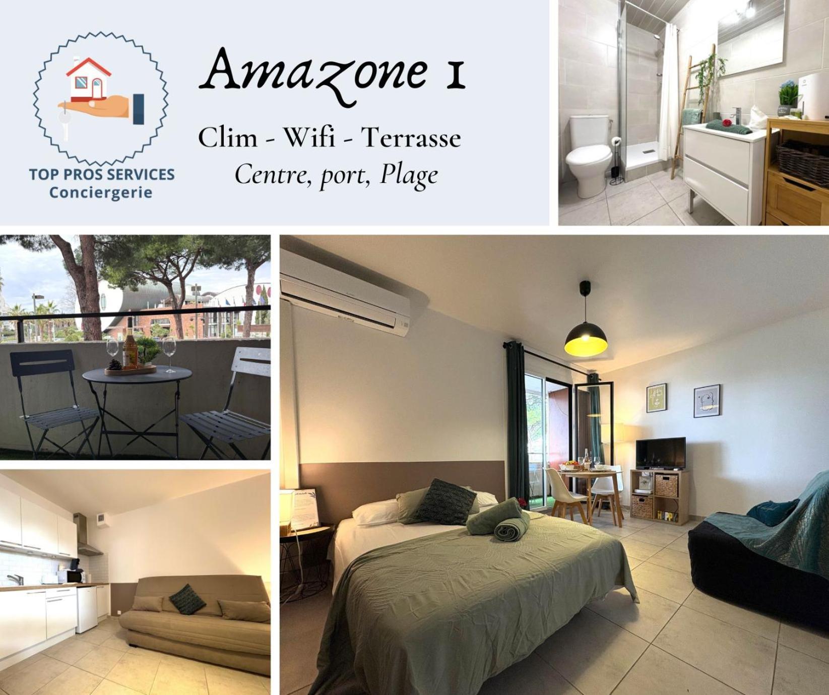 L'Amazone Studio Plein Centre Plages A 2Min Clim Wifi Sur Le Port - Top Prosconciergerie- 라그랑모트 외부 사진